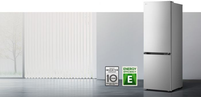 Холодильник LG з нижн. мороз., 203x60х68, холод.відд.-262л, мороз.відд.-113л, 2дв., E, NF, інв., диспл внутр., Fresh Сonverter, Metal Fresh, сріблястий