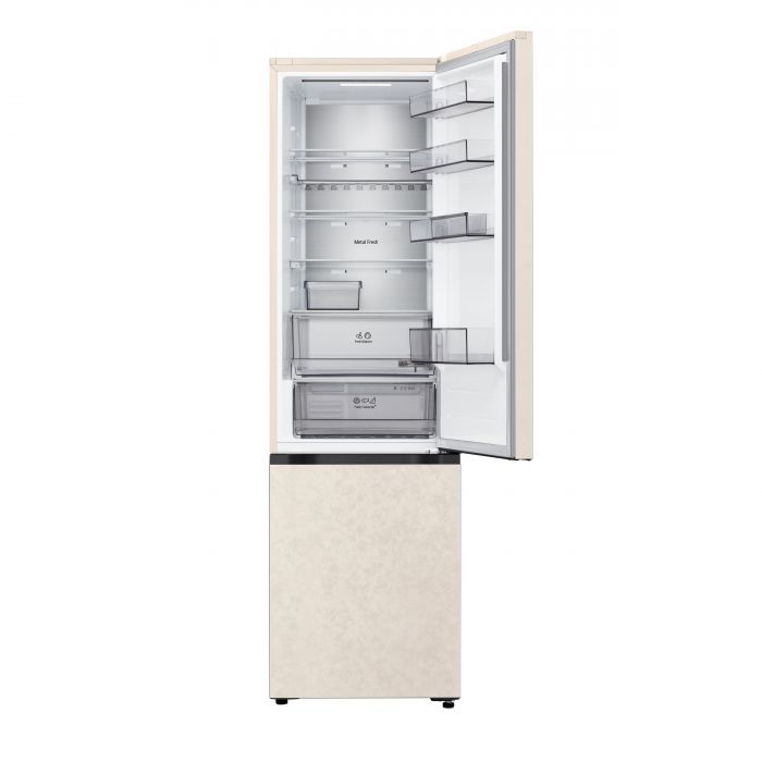 Холодильник LG з нижн. мороз., 203x60х68, холод.відд.-262л, мороз.відд.-113л, 2дв., E, NF, інв., диспл внутр., Fresh Сonverter, Metal Fresh, бежевий