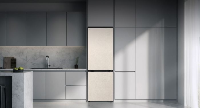 Холодильник LG з нижн. мороз., 203x60х68, холод.відд.-262л, мороз.відд.-113л, 2дв., E, NF, інв., диспл внутр., Fresh Сonverter, Metal Fresh, бежевий