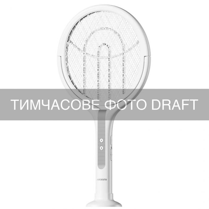 Електричний знищувач комах ARDESTO, сітка 3000 В, акум. 1800 мА•год, USB-С > USB-A, телескопічна ручка, білий