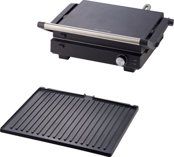 Гриль Gorenje прижимний 2000Вт, темп. режимів-7, з`ємні пластини, розкриття на 180°, метал, чорний