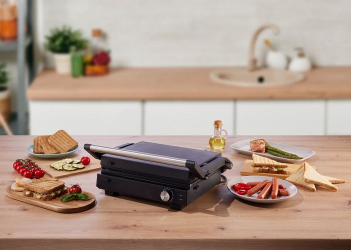 Гриль Gorenje прижимний 2000Вт, темп. режимів-7, з`ємні пластини, розкриття на 180°, метал, чорний