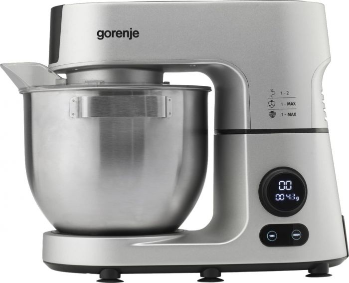 Кухонна машина Gorenje 1500Вт, дисплей, чаша-метал, корпус-метал+пластік, насадок-7, сріблястий