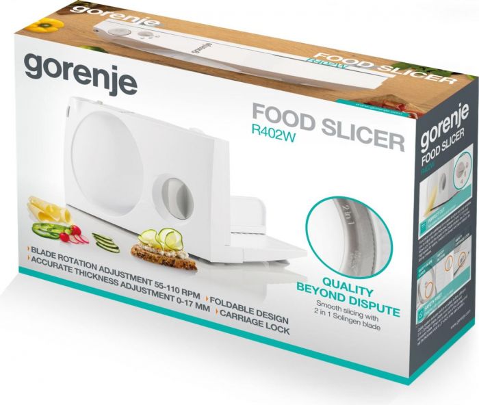 Скиборізка Gorenje, 100Вт, лезо-нержавіюча сталь, діаметр ножа-170мм, корпус-пластик, білий
