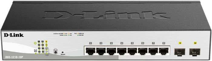 Комутатор D-Link DGS-1210-10P 8xGE PoE, 2xSFP, WebSmart