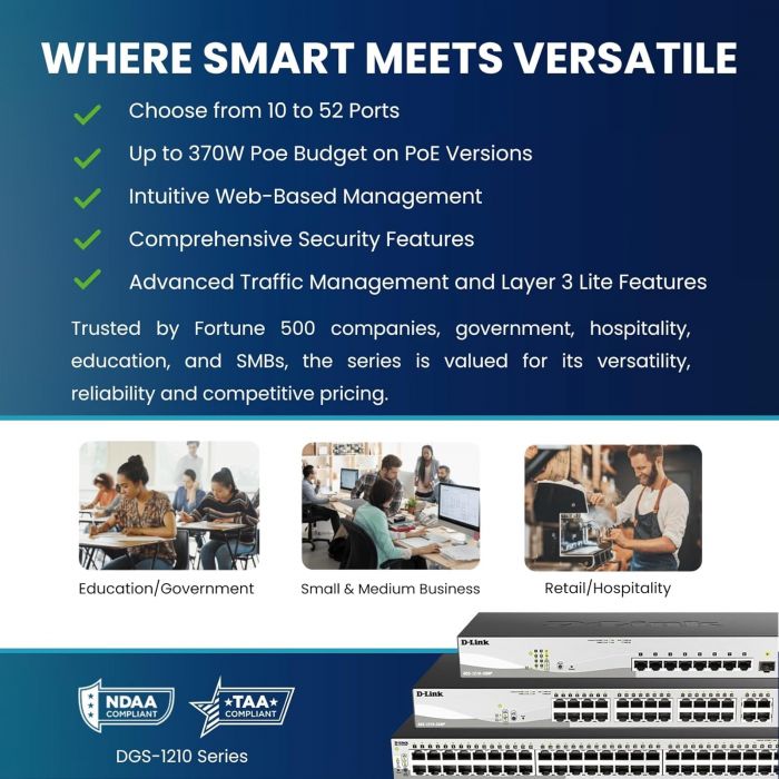 Комутатор D-Link DGS-1210-10P 8xGE PoE, 2xSFP, WebSmart