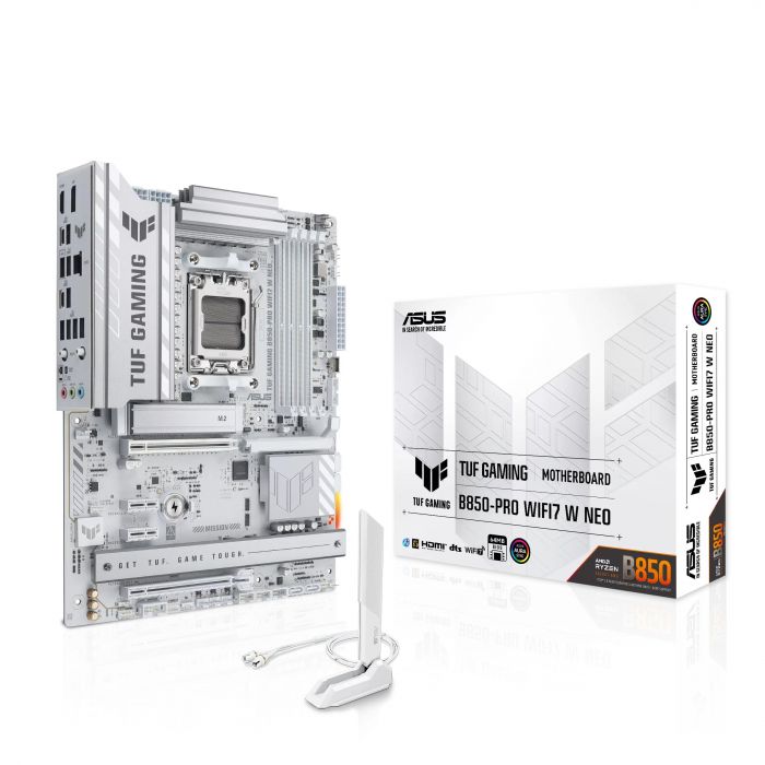 Материнcька плата ASUS TUF GAMING B850-PRO WIFI7 W NEO sAM5 B850 2xDDR5 M.2 HDMI DP Wi-Fi BT ATX білий