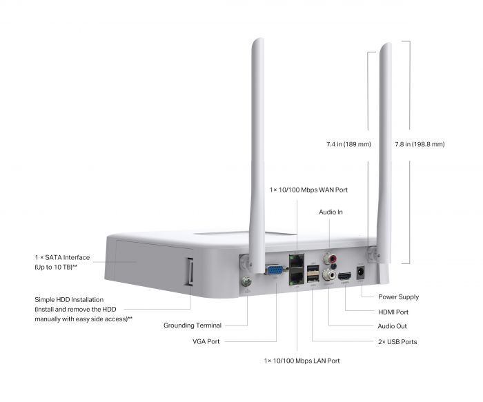 IP-Відеореєстратор TP-LINK VIGI NVR1108H-W 8 каналів, Wi-Fi, 2xUSB, H.265+, 1xHDD, до 10 ТБ