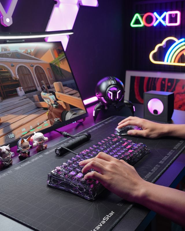 Клавіатура магнітна GravaStar Mercury V75 Lite 75keys, Blackcore, USB-A, Transparent Black