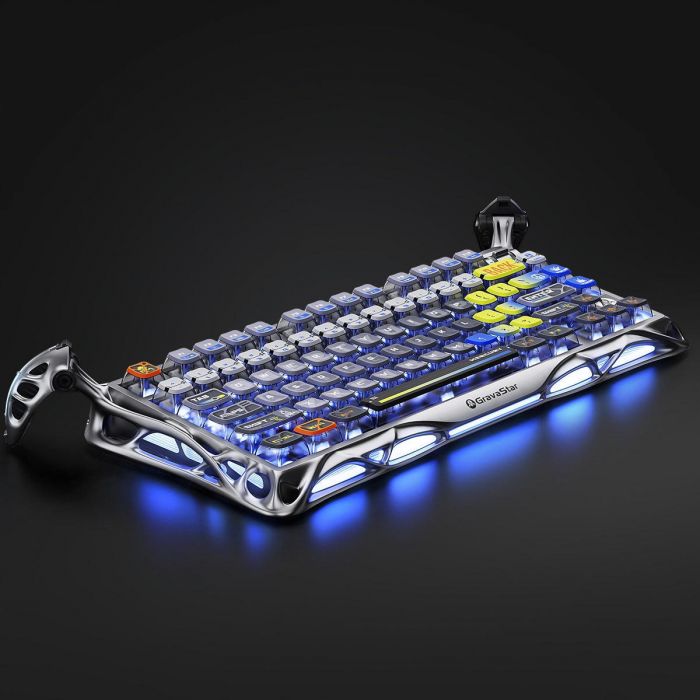 Клавіатура механічна GravaStar Mercury K1 Pro 80keys, GravaStar x Kailh Speedy Mint, BT/WL/USB, RGB, Interstellar Silver