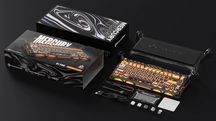 Клавіатура механічна GravaStar Mercury K1 Pro 80keys, GravaStar x Kailh Speedy Mint, BT/WL/USB, RGB, CyberFlare