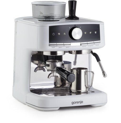 Кавоварка Gorenje ріжкова 2.5л, кавомолка 0,25л, капучинатор, кнопочне керування, білий
