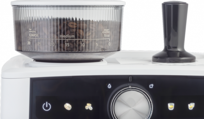 Кавоварка Gorenje ріжкова 2.5л, кавомолка 0,25л, капучинатор, кнопочне керування, білий