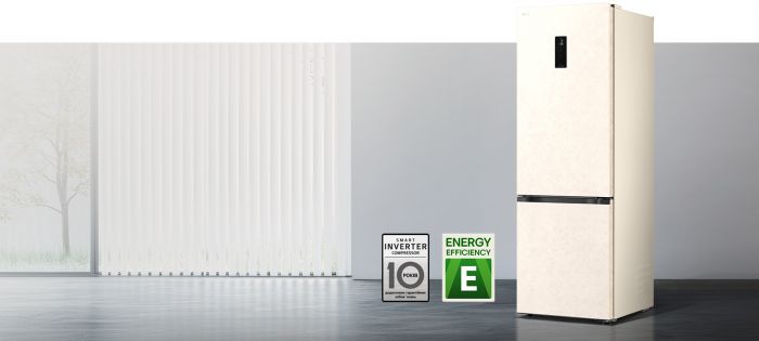 Холодильник LG з нижн. мороз., 203x60х68, холод.відд.-262л, мороз.відд.-113л, 2дв., E, NF, інв., диспл зовн., Fresh Сonverter, бежевий