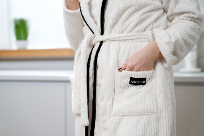 Халат жіночий ARDESTO Stripe, розмір L/XL, 100% поліестер, білий