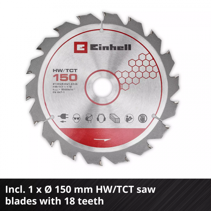 Пила дискова акумуляторна Einhell Professional TE-CS 18/150-2 Li - Solo 18В 4200об/хв 150х20мм LED підсвітка 2.8кг без АКБ та ЗП