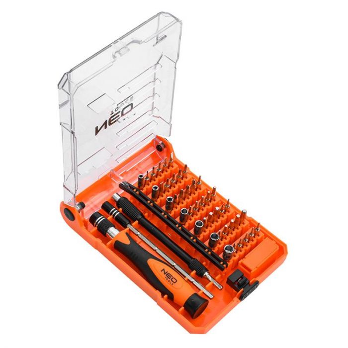 Біти Neo Tools, 1/4", бітотримач, прецизійні, CrV, набір 45шт