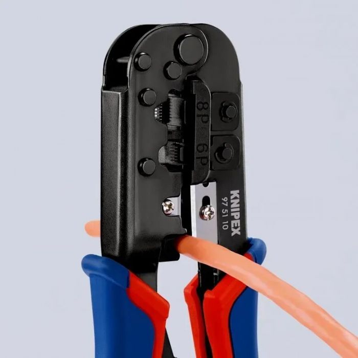 Обжимний інструмент KNIPEX, багатофункціональний, RJ 11/12, RJ 45, 190мм, 0.340кг