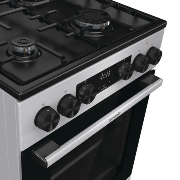 Плита Gorenje комбінована, 62л, 50x60см, метал. кришка, дисплей, емальовані реш, титан