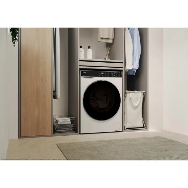 Прально-сушильна машина Haier фронтальна, 8(5)кг, 1400, A, 46.2см, дисплей, пара, інвертор, люк чорний, білий