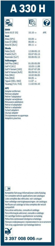 Склоочисник BOSCH Twin безкаркасний 330мм задній (3 397 008 006)