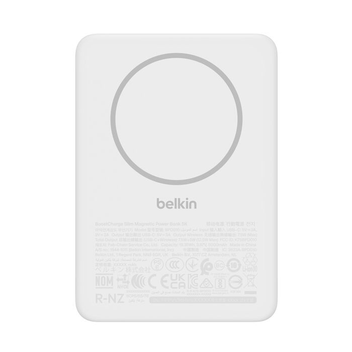 Акумулятор портативний літій-іонний Power Bank Belkin 5000мА·год, Slim Magnetic, білий
