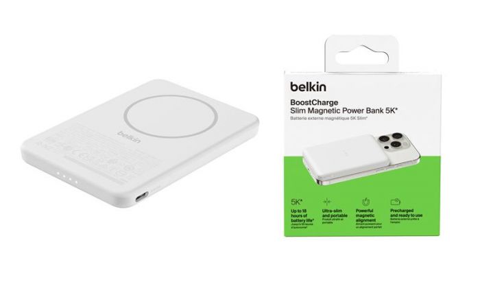 Акумулятор портативний літій-іонний Power Bank Belkin 5000мА·год, Slim Magnetic, білий