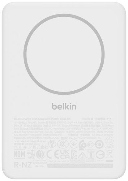 Акумулятор портативний літій-іонний Power Bank Belkin 5000мА·год, Slim Magnetic, білий