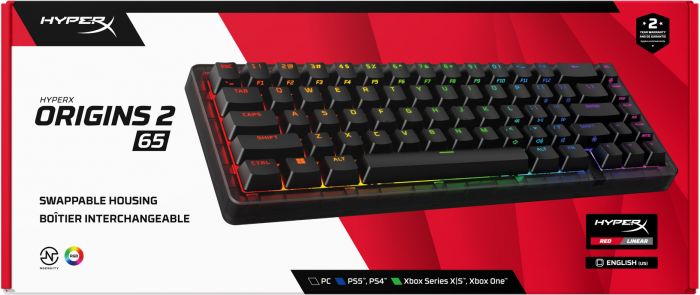 Клавіатура механічна HyperX Alloy Origins 2 65key, Red, USB-A, Hot-Swap, EN/UA, RGB, чорний