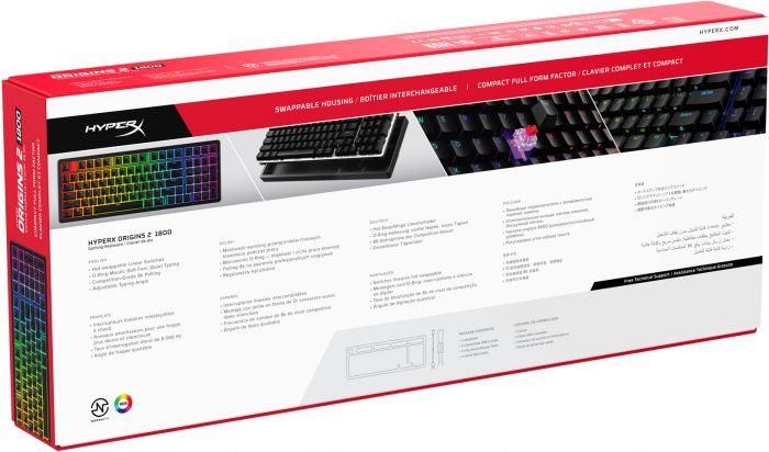 Клавіатура механічна HyperX Alloy Origins 2 1800 103key, Red, USB-A, Hot-Swap, EN/UA, RGB, чорний