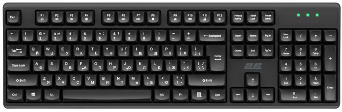 Клавіатура мембранна 2E KS131 104key, USB-A, EN/UK, чорний