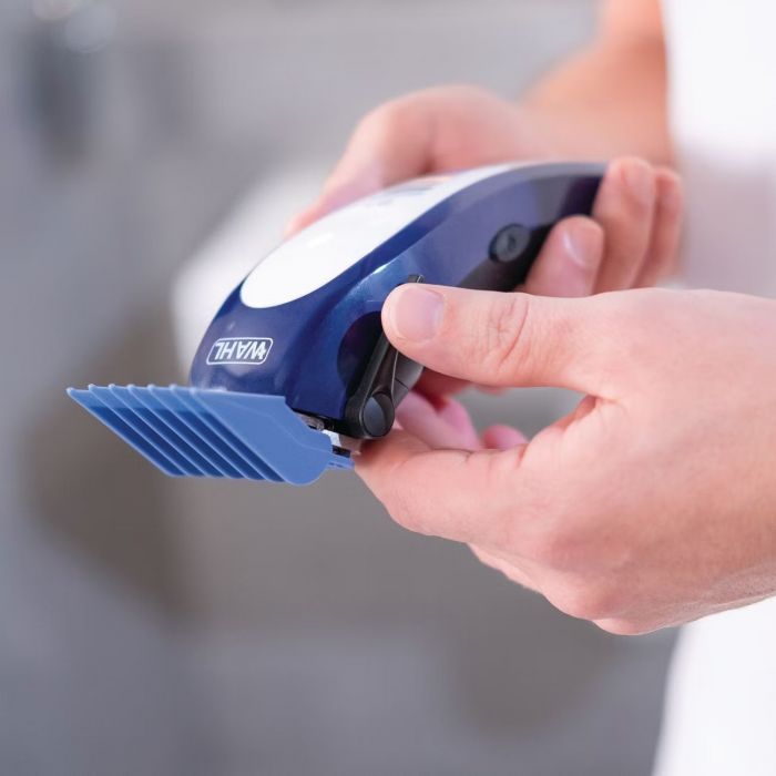 Машинка для стрижки Wahl Color Pro Lithium, мережа+акум., вібраційний мотор, насадок-10, кейс, масло та ножиці у компл., сталь, біло-синій