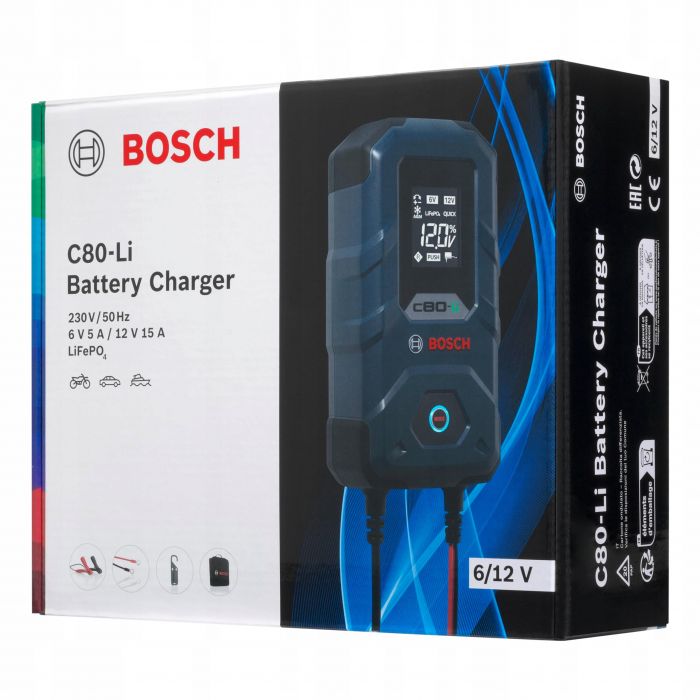 Зарядний пристрій Bosch C80-LI, 6/12В, 14-400А·год, 15А, IP65 (0 189 921 080)