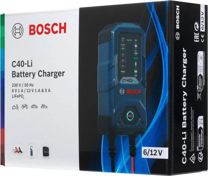 Зарядний пристрій Bosch C40-LI, 6/12В, 1.2-120А·год, 5А, IP65 (0 189 921 040)