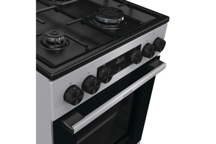 Плита Gorenje комбінована, 62л, 50x60см, метал. кришка, дисплей, емальовані реш, титан