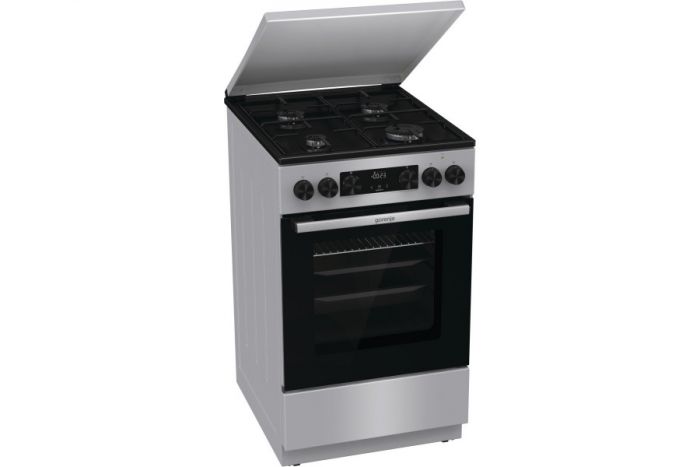 Плита Gorenje комбінована, 62л, 50x60см, метал. кришка, дисплей, емальовані реш, титан