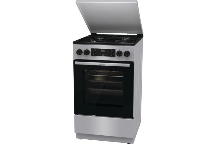 Плита Gorenje комбінована, 62л, 50x60см, метал. кришка, дисплей, емальовані реш, титан