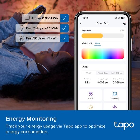 Розумна багатокольорова Wi-Fi лампа TP-LINK Tapo L430C N300 E14