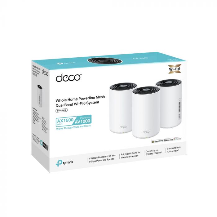 Система WiFi-Mesh TP-LINK Deco PX10 AX1500, 3xGE LAN/WAN, 3 мод, Powerline AV1000