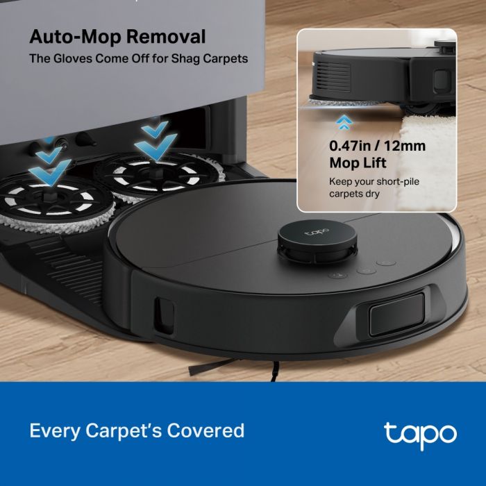Робот-пилосмок TP-LINK TAPO RV 50 PRO OMNI з вологим прибиранням + розумна док-станція з функцією автоматичного спорожнення