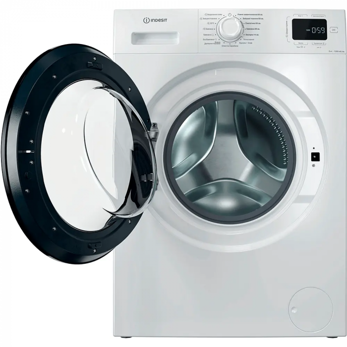 Пральна машина Indesit фронтальна, 6кг, 1200, A+++, 44.6см, дисплей, пара, інвертор, люк чорний, білий