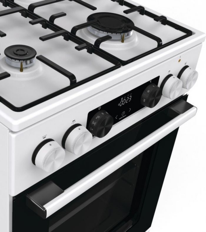 Плита Gorenje комбінована, 70л, 50x60см, метал. кришка, дисплей, IconLed, емальовані, білий