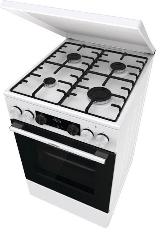 Плита Gorenje комбінована, 70л, 50x60см, метал. кришка, дисплей, IconLed, емальовані, білий