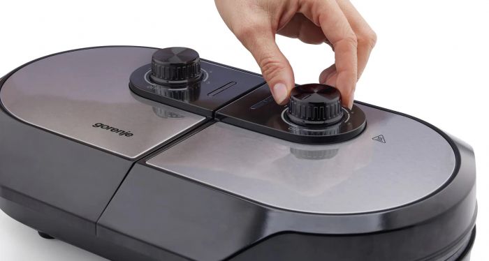 Міні-гриль  Gorenje 1400Вт, алюміній, пластина д/вафель, корпус-метал, чорний