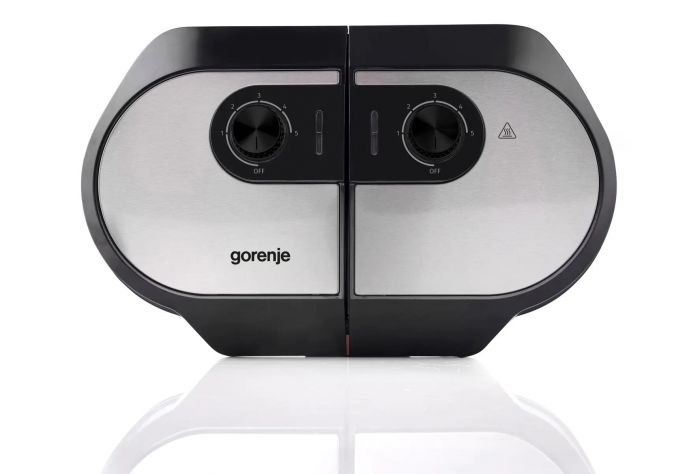 Міні-гриль  Gorenje 1400Вт, алюміній, пластина д/вафель, корпус-метал, чорний