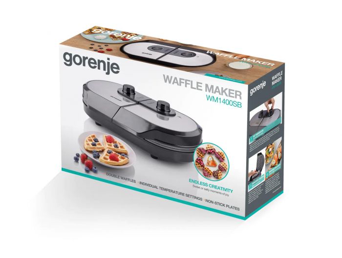 Міні-гриль  Gorenje 1400Вт, алюміній, пластина д/вафель, корпус-метал, чорний