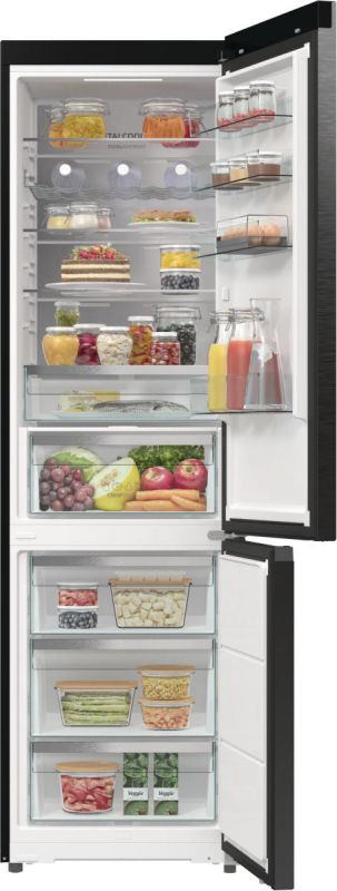 Холодильник з нижн. мороз. камерою Gorenje, 203х66х60см, 2 двері, 257(121)л, А+, Total NF, Зона св-ті, Інвертор, Зовн. Дисп, Wi-Fi, Чорний