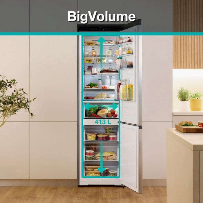 Холодильник з нижн. мороз. камерою Gorenje, 203х66х60см, 2 двері, 283(130)л, А+, Total NF, Зона св-ті, Інвертор, Зовн. Дисп, Wi-Fi, нерж