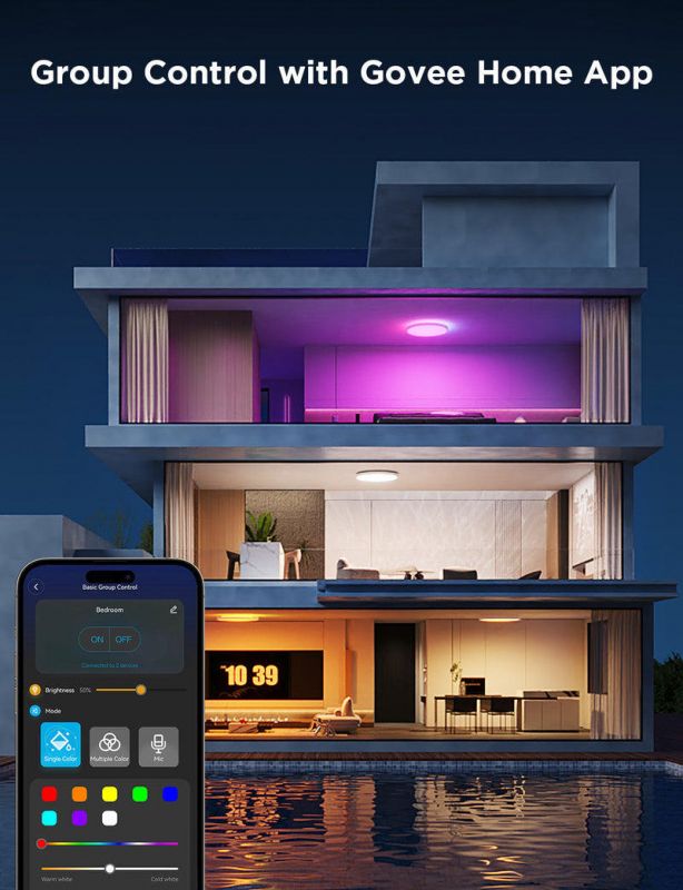 Потолочний світильник Govee 12" Smart Ceiling Light, RGBWW + RGBIC, WI-FI/Bluetooth, білий