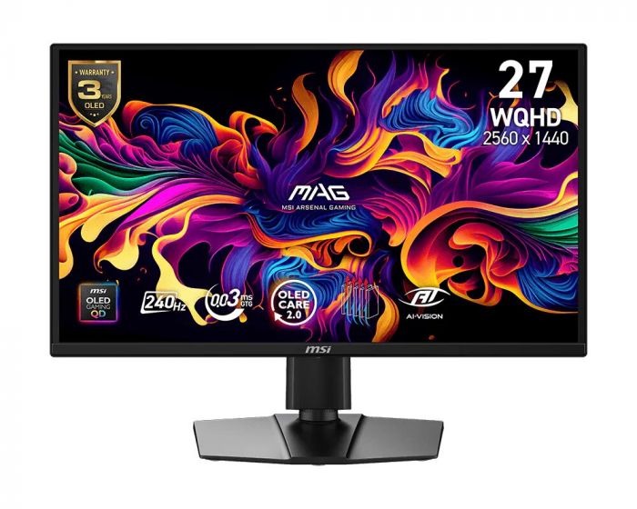 Монітор MSI 26.5" MAG 272QP QD-OLED-X24 2xHDMI, DP, USB-C, Audio, QD-OLED, 2560x1440, 240Hz, 0.03ms, DCI-P3 99%, FreeSync, Pivot, HDR400